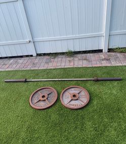 Standard Barbell Olympic Cast Iron Weight Plates 45lbs With Olympic Barbells 7ft