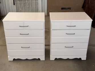 Vintage Solid Hard Maple Nightstands – Set of 2 | Refinished White | 3 Drawers Each