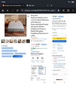 NEW Kovwtq King 12" Hybrid Mattress – Medium Firm – Memory Foam & Pocket Springs