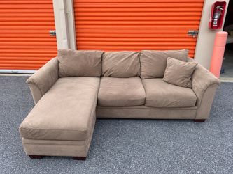 Large Beige/Taupe Microfiber Sectional Sofa with Chaise Lounge – Comfortable L-Shaped Couch