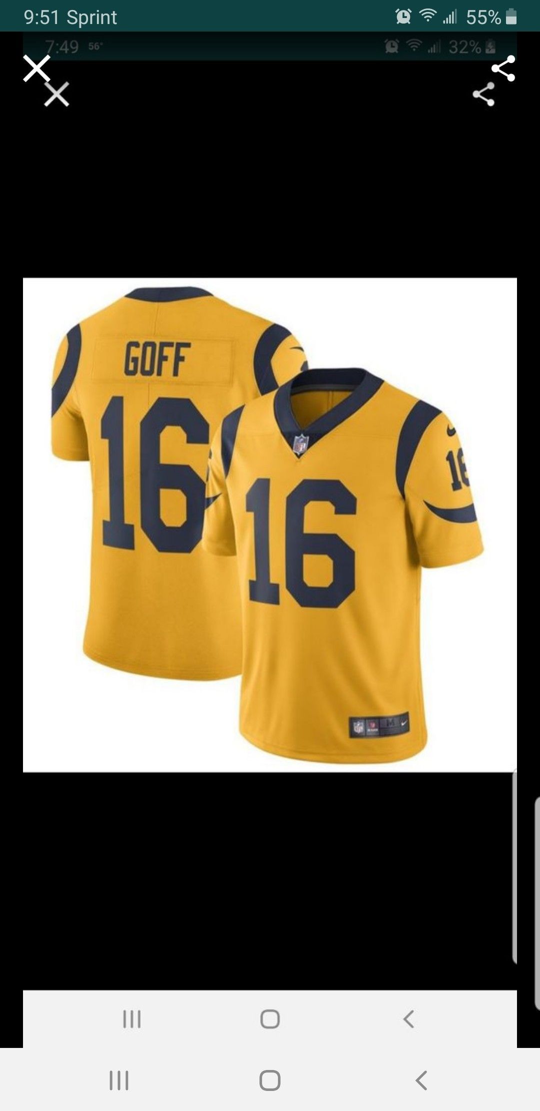 LA RAMS GOFF JERSEY SIZE SM-3XL 100% STITCHED