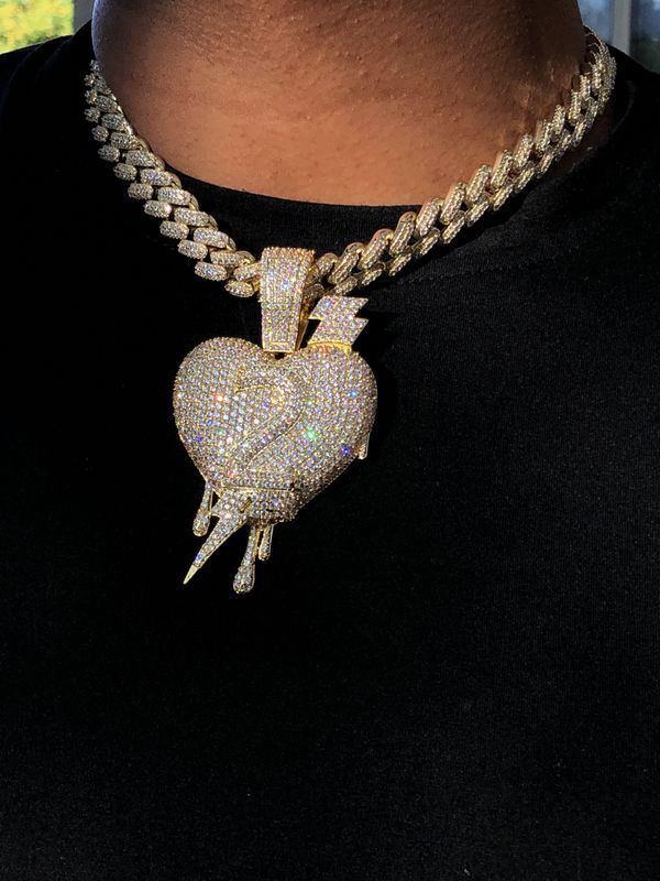 New jewelry iced out dripping heart pendant Miami Cuban link chain