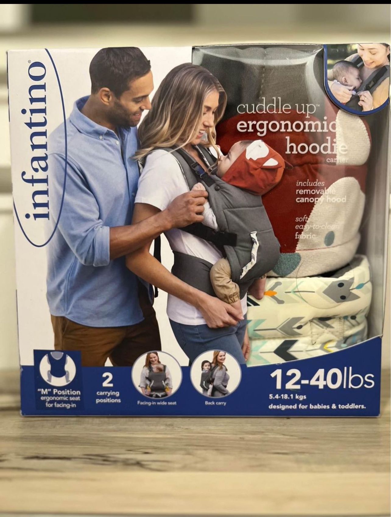 Infantino Cuddle-up Ergonomic Hoodie Baby Carrier, 2-Position, 12-40lb, Gray Fox