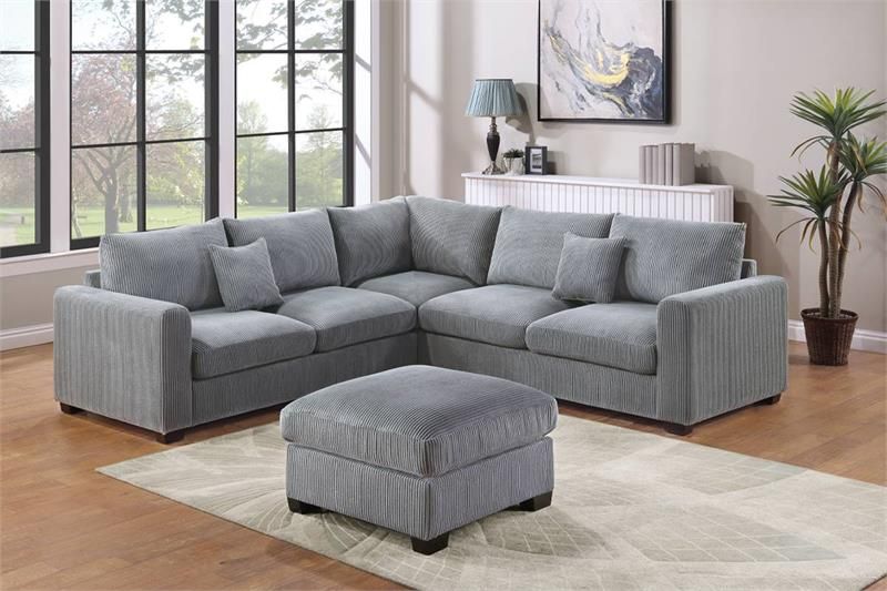 3pc Sectional Sofa W/ Ottoman - Grey Color