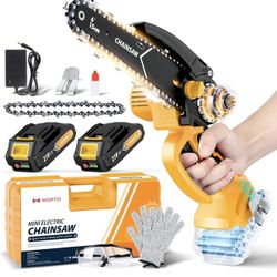 Chainsaw 6-Inch 2 Pack 2000mAh Battery Hand Mini Chain Saw Birthday Christmas Gifts for Men Portable Cordless for Wood Cutting Tree Trimming Projects 