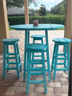 Turquoise Outdoor Patio Bar Set – Table & 4 Stools