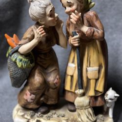 Lefton Vintage 2 Women Gossiping Bisque Porcelain Figurine 