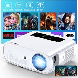 New Projector with WiFi and Bluetooth, 15000lux 490ANSI lm Native 1080P Projector, 300'' Movie Projector, Supports 4K & Zoom, 5G Sync phone Sc