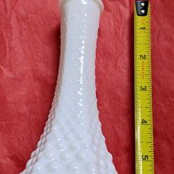 6" Milk Glass Bud Vase Fading Hobnail Hexagonal Base By E.O. Brody Co. 175 Vintage"