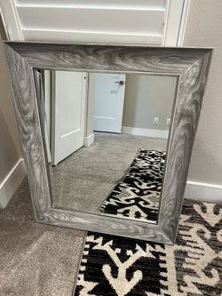 Rectangle Wooden Mirror, Gray