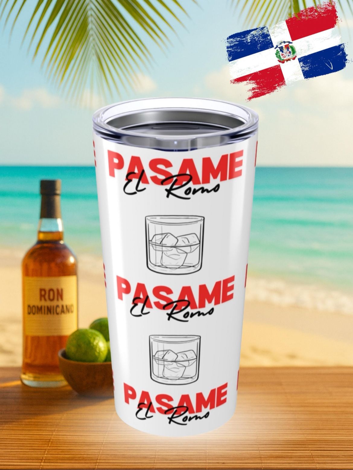 Pasame el Romo 20oz Tumbler, Dominican Stainless Steel Travel Cup with Lid, Funny Spanish Gift, Caribbean DR Vibes