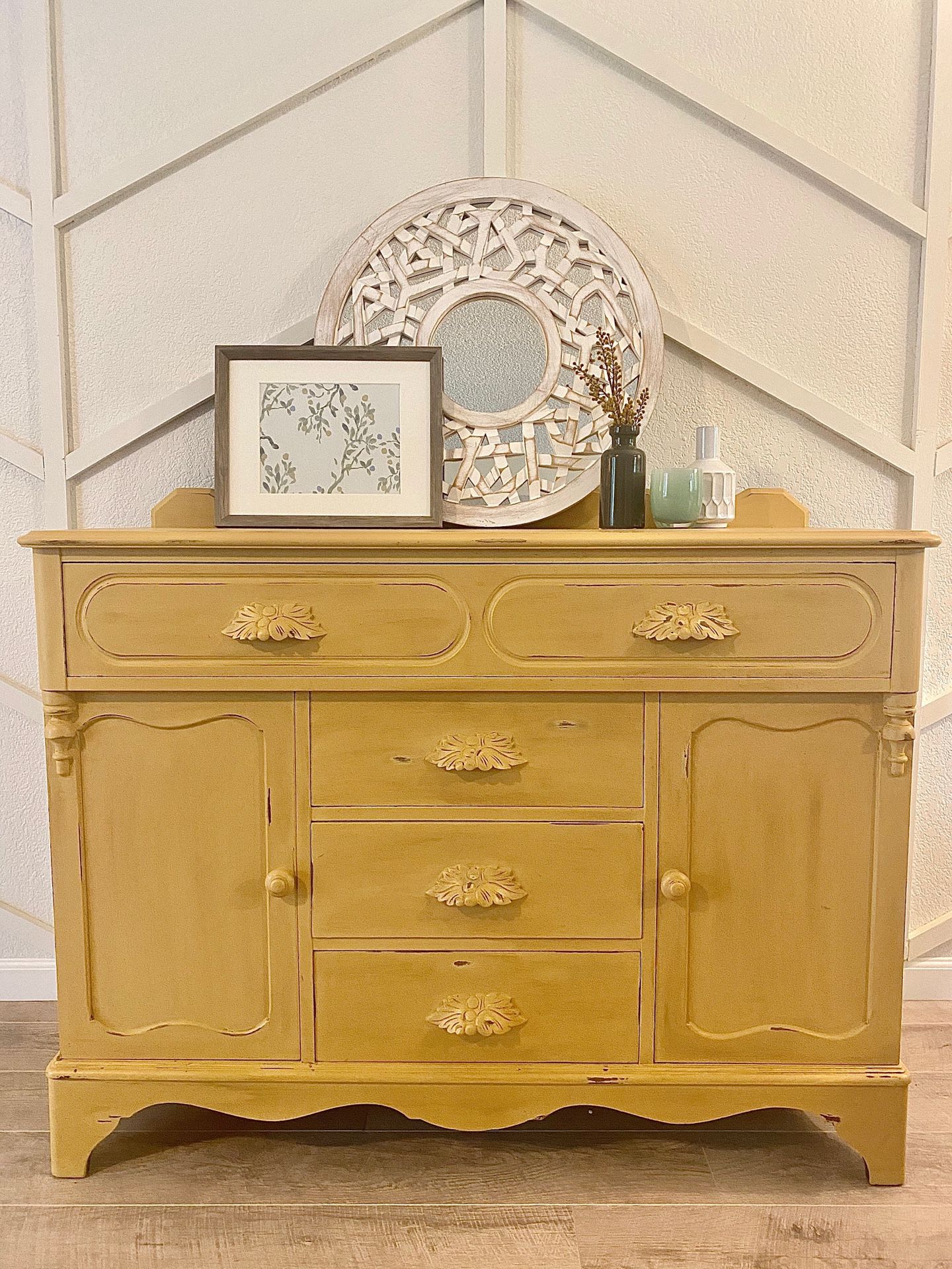 Antique refinished mustard yellow cabinet
