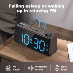 ANJANK Digital Alarm Clock with Large LED Display, Dual Alarms, USB Charging, FM Radio with Sleep Timer, Easy to Set, Blue