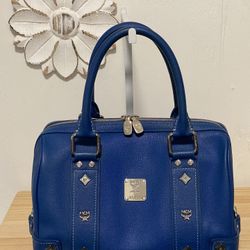 MCM Blue Leather Boston Bag