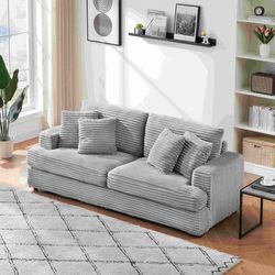 79.3 inches long, Corduroy Sofa, with 4 Matching Toss Pillows Sleek Design Spacious and Comfortable 3 Seater Couch for Modern Living Room,Gray