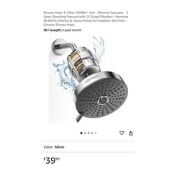 Brand new Shower Head ＆ Filter COMBO ! Anti - Chlorine Specialty - 3 Gears' Boosting Pressure with 25 Stage Filtration - Removes 99.945% Chlorine & He