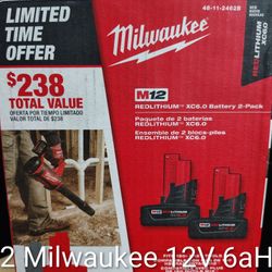 2 PACK Milwaukee 12V 6.0aH Li-ion Batteries BRAND NEW IN BOX