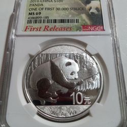 2016 China S10Y Panda First Releases - MS 69 Silver Coin 