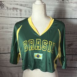 Green and Yellow Brasil Crop Top size medium 