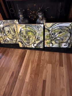 Folk Art / Mid Century design 3 Piece Art