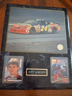 framed NASCAR memorabilia display
