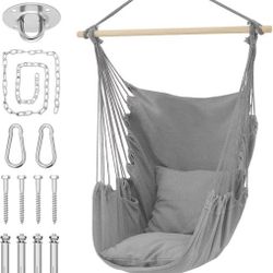 MoNiBloom Hammock Chair Hanging Rope Swing w/2 Cushions, Boho Macrame Hanging Chair Max 350 lbs Capacity w Pocket, Hardware Kit Included, Gray