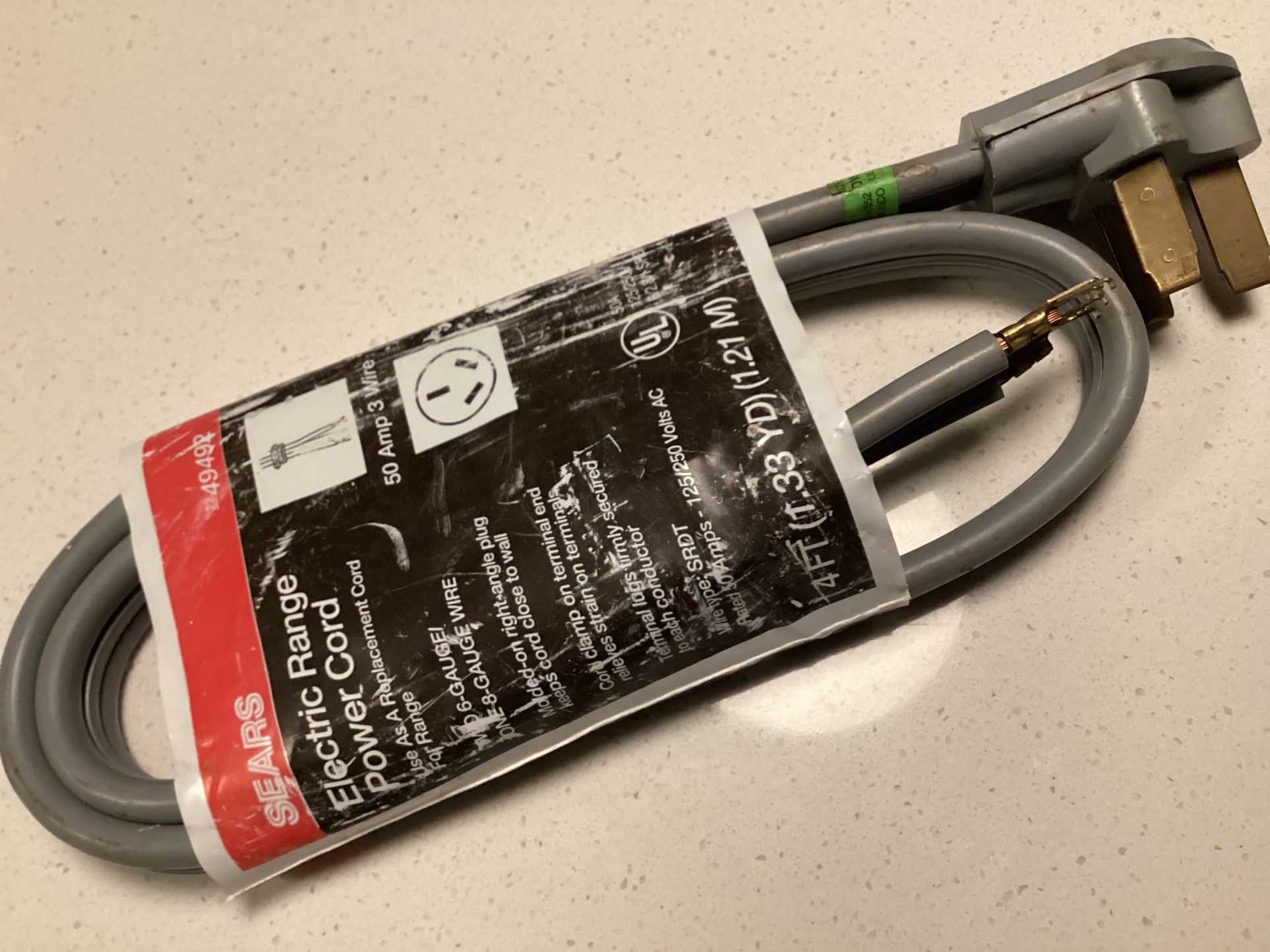 Electric Oven/Stove PowerCord Plug *Brand New* Craftsman #49492  50 Amp 3 Wire 4 Feet Long   