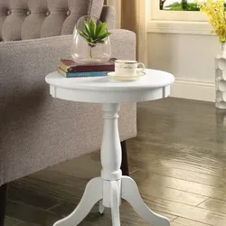 Round Wooden End Table in White