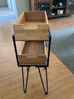 Bamboo and Metal 2-Tier Storage Cart with Hairpin Legs