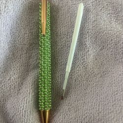 Green Pearl And Rhinestone Pen