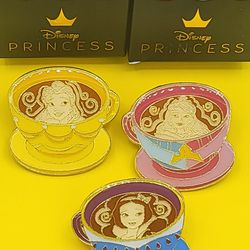 Disney Princess Rapunzel Belle Snow White Teacup Enamel Metal Pin Blind Box Combo Set 