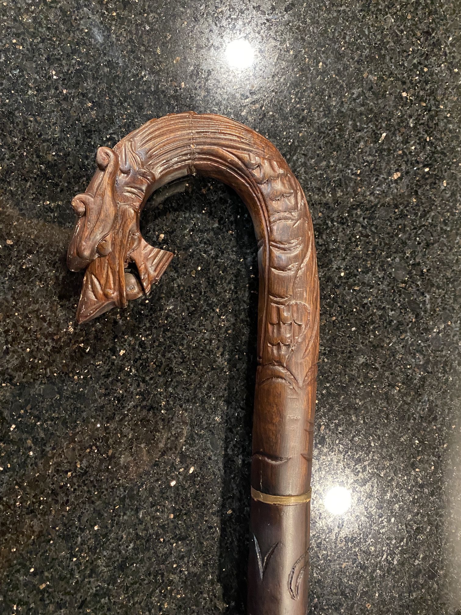 Vintage Solid Harwood Dragon Head Design Walking Cane 3ft 