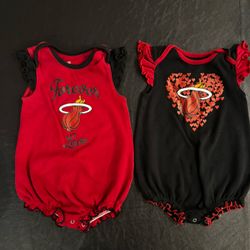 A Lot Of Two Miami Heat Baby Rompers For Girls In Size 12 Months