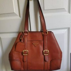 PRADA Orange Leather Hand Bag Antic Genuine
