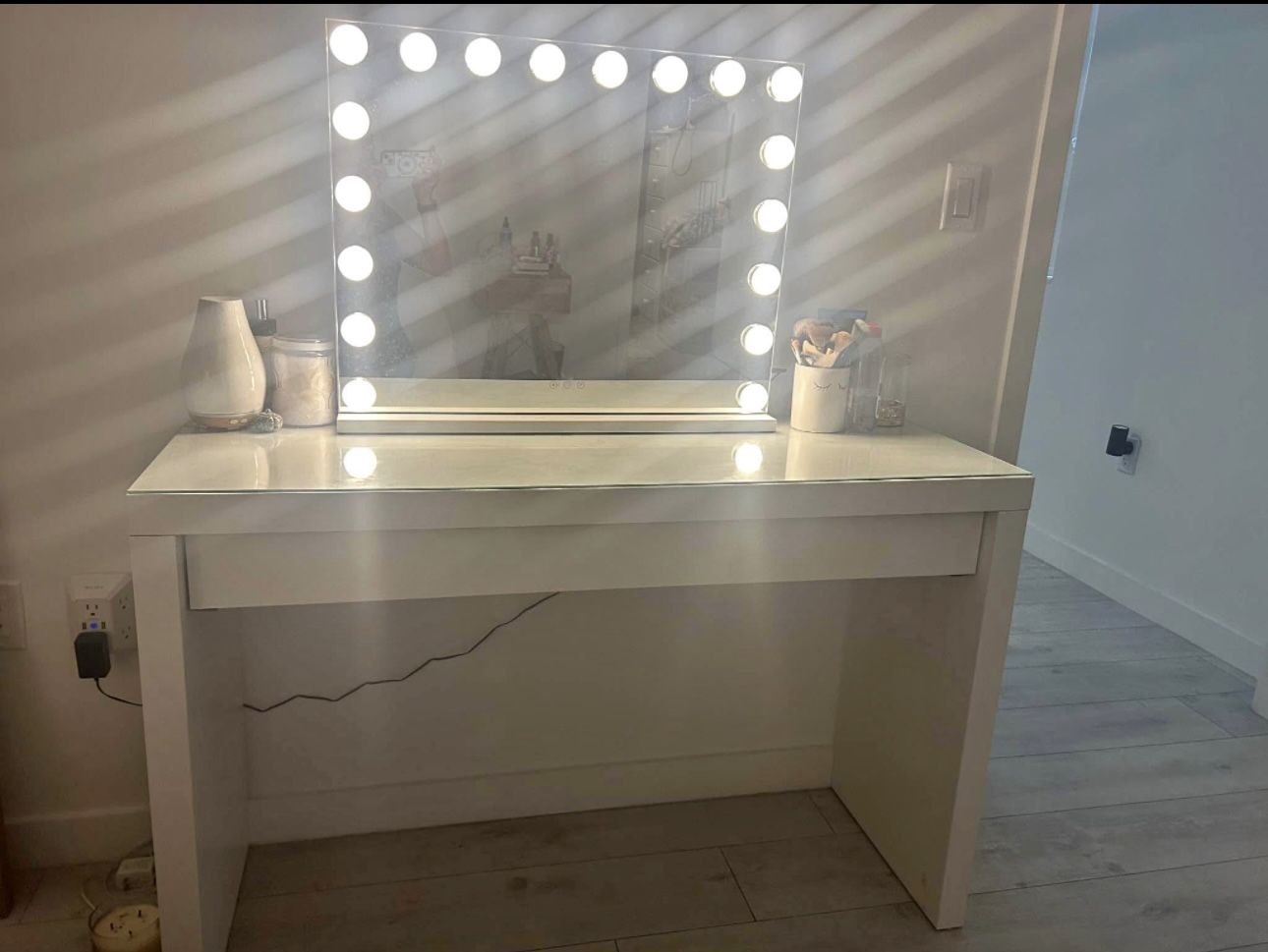 IKEA Malm Desk with Lighted Vanity Mirror