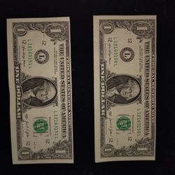 Off Center 2 $1 Bills In Sequence