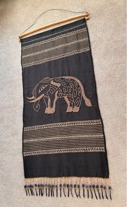 70” x 33” A Traditional Thai Embroidered Elephant Tapestry.