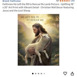 $10-Faithview He Left the 99 to Rescue Me Lamb Picture - Uplifting 16" x 20" Art Print with Vibrant Detail - Christian Wall Decor featuring Jesus and 