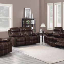 Brand New 2PC Chestnut Reclining Sofa and Loveseat Set
