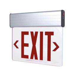 LED Edge-Lit Exit Sign w/Battery Backup UL Listed, Red Letters, 120-347V, Aluminum w/Clear Acrylic