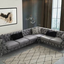 Lucca Velvet Gray Sectional /couch 2399