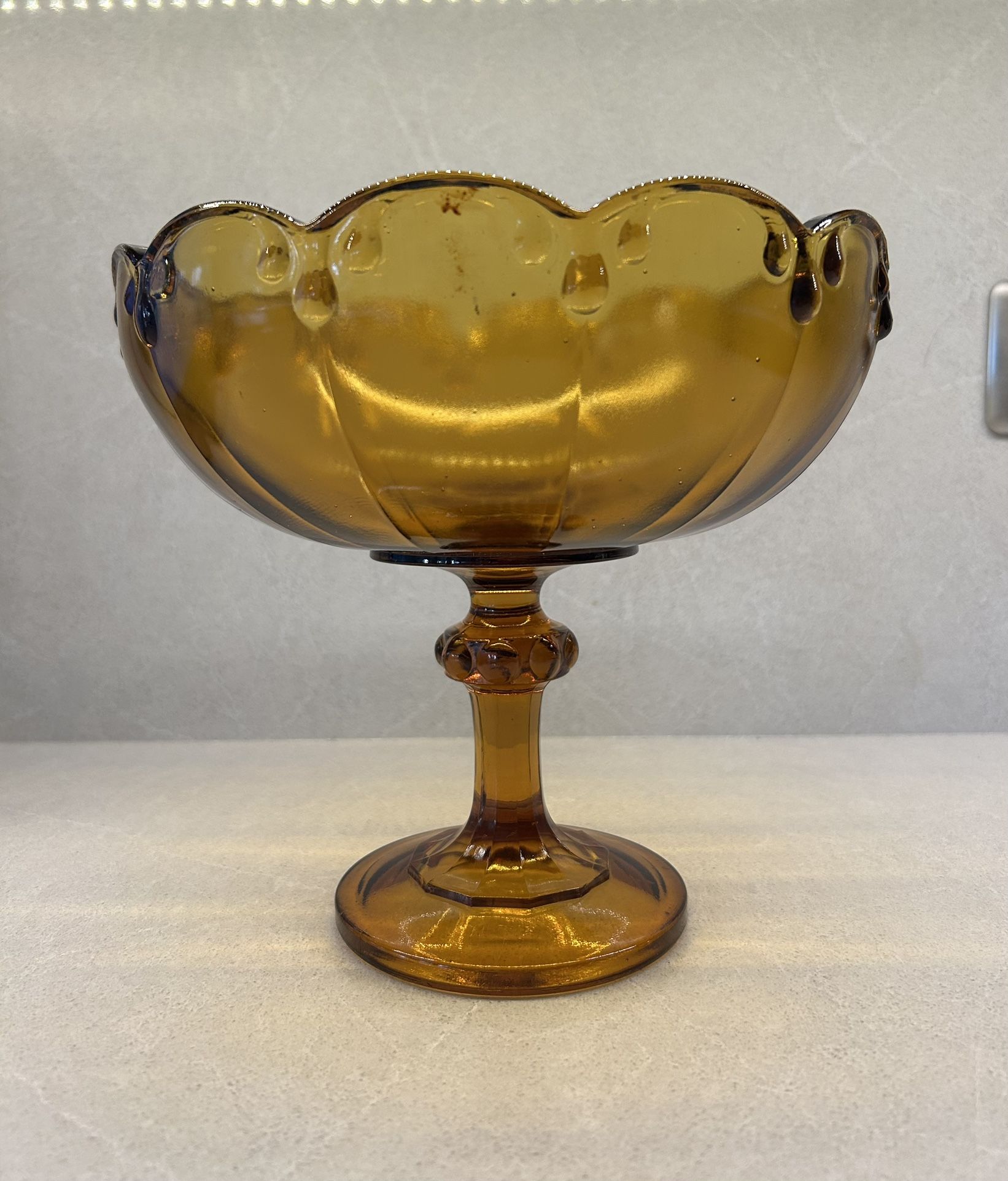 Vintage Indiana Glass Amber Teardrop Pedestal Bowl