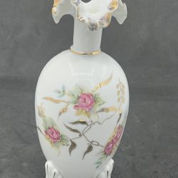 VTG  Bud Vase Floral Rose White Pink Burgundy Gold Trim Hand Painted, Footed 8”T   This vintage bud vase is a beautiful addition to any collection. Th