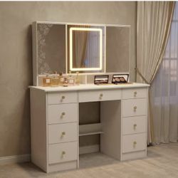43.3 inches Modern Minimalist white/black Makeup Dressing Tab le with Mirror And Lamp