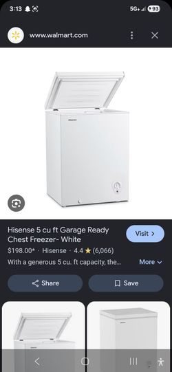 Hisense 5 cu ft Garage Ready

Chest Freezer- White