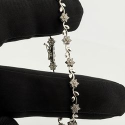 18K White Gold Diamond Bracelet, Diamond Flower Bracelet,  White Gold 6.9Gr 7’’