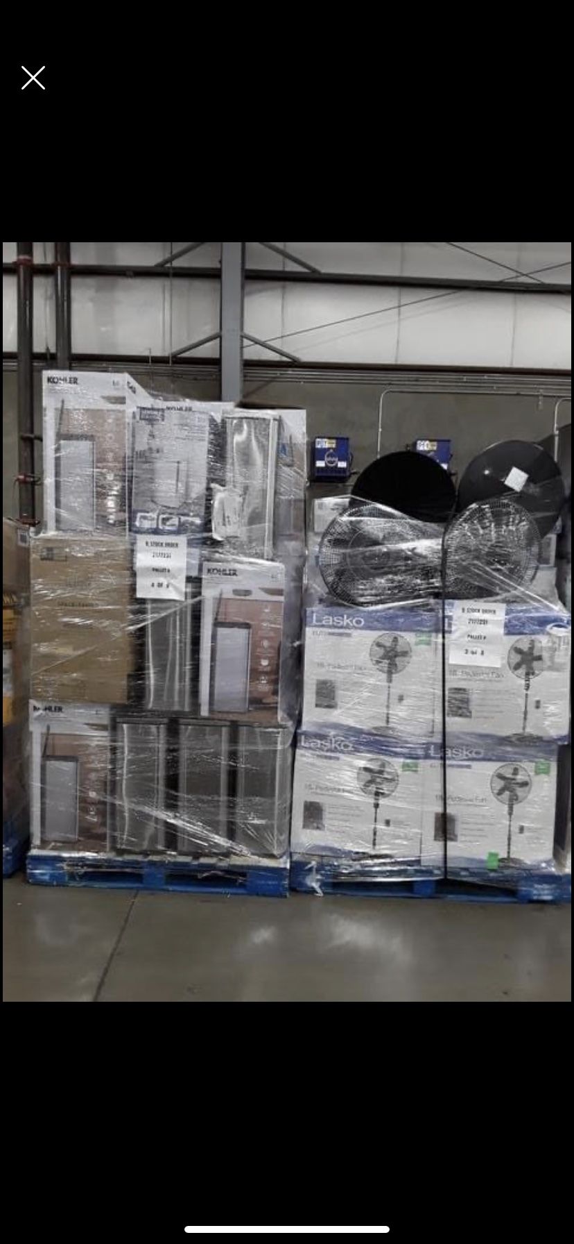 Costco Return Pallets. Vacuums, Fans, Koehler Trash Cans. More! for