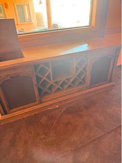 Vintage Stereo Console with Built-In Wine Rack & Bar Cabinet