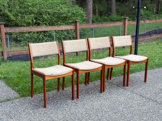 Set of Four (4) Danish Mid-Century Modern Dining Chairs in Solid Teak & Original Fabric by D-SCAN, c. 1980's