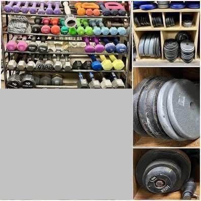 Weight Plates, Weightlifting Bars, and Dumbbells. $1 per lb. Free to ask, I reply